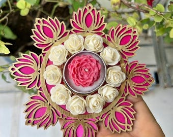 Handmade Indian Diya Tealight Candle Holder | Festive Lotus Floral Decor