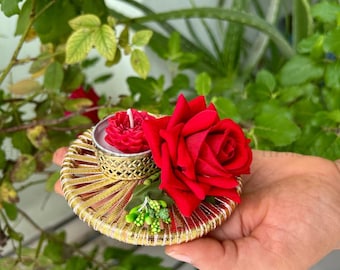 Handmade Indian Rose Tealight Holder | Festive Diwali Wedding Decor