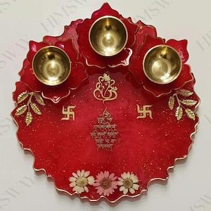 Handmade Resin Pooja Thali: Diwali, Wedding, Rakhi - 8 inch