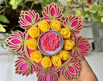 Handmade Indian Diya Tealight Candle Holder | Festive Lotus Floral Decor