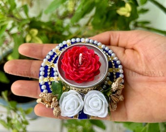 Handmade Indian Rose Tealight Holder | Festive Diwali, Wedding Favors, Ethnic Decor