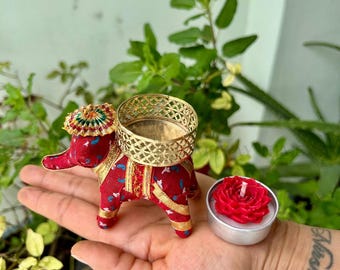 5 psc | Elephant Tealight Candle Holders - Colorful Indian Diyas - Diwali Festive Decor