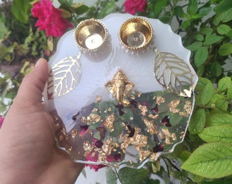Handmade Resin Puja Thali with Gold Accents | Decorative Aarti Plate for Diwali, Wedding, Housewarming | Hindu Pooja, Rituals, Gifts