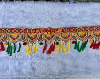 Embroidered Indian Toran | Bohemian Door Hanging, Ethnic Tapestry, Gypsy Curtains, Festival Decor, Diwali Gift, 36 Inch Indian Door Toran