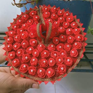 Red Color Krishna Poshak with Floral Embellishments , Laddu Gopal Poshak , Traditional Dress for Krishna Idol | Laddu Gopal Dress .