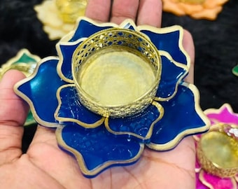 Floral Resin Tealight Candle Holders, Indian Pooja Decor, Diwali Gifts, Wedding Favors