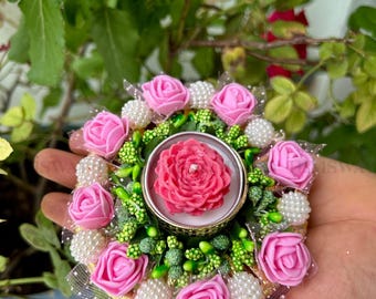 Handmade Indian Diya Tealight Candle Holder | Festive Floral Decor, Wedding Favor