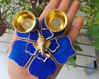4 inch Small Resin Resin Thali  | Wedding Tilak Thali, Gold Accents, and Diyas | Handmade Traditional Pooja Gift for Festivals |