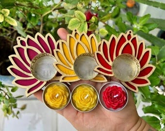 Handmade Lotus Tealight Holders – Indian Diwali Pooja Decor, Festive Gifting