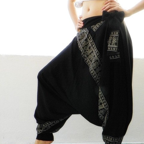 Black Fashion Fisherman Harem Pants Printed