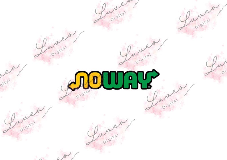 May include: A graphic design featuring the word "NOWAY" in a stylized font. The word "NO" is in yellow, and "WAY" is in green. The design includes a yellow arrow pointing left and a green arrow pointing right.