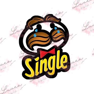 May include: A digital illustration of a crying Pringle's mascot with a red bow tie. The word "Single" is written in yellow with a black outline. The mascot has brown hair and is shedding blue tears.