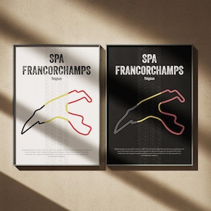 Afdrukbare poster circuit Spa-Francorchamps | Belgische muurkunst | Digitale zwart-witdownload | Racedecor voor motorsportfans