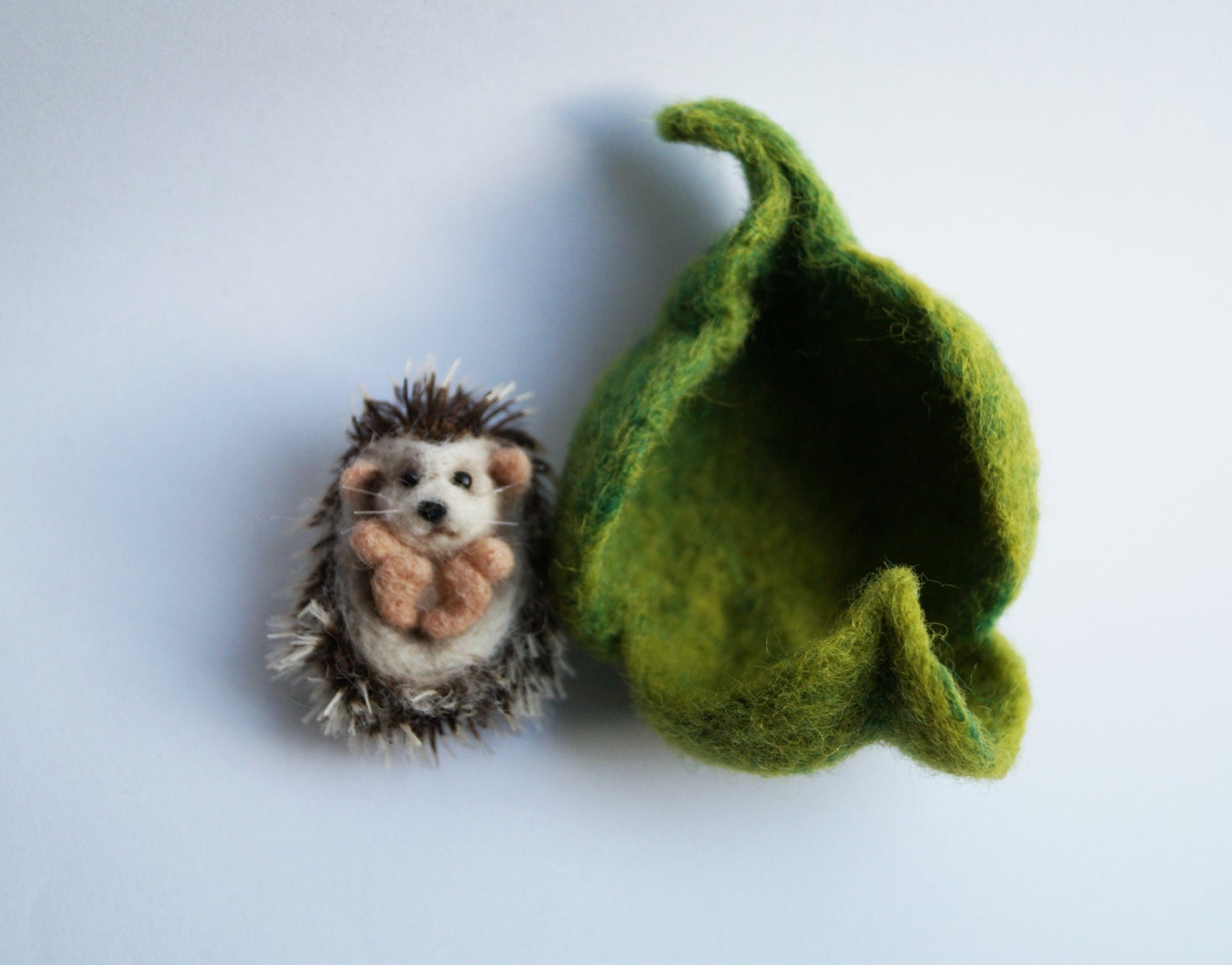 Needle felted hedgehog in a leaf Etsy