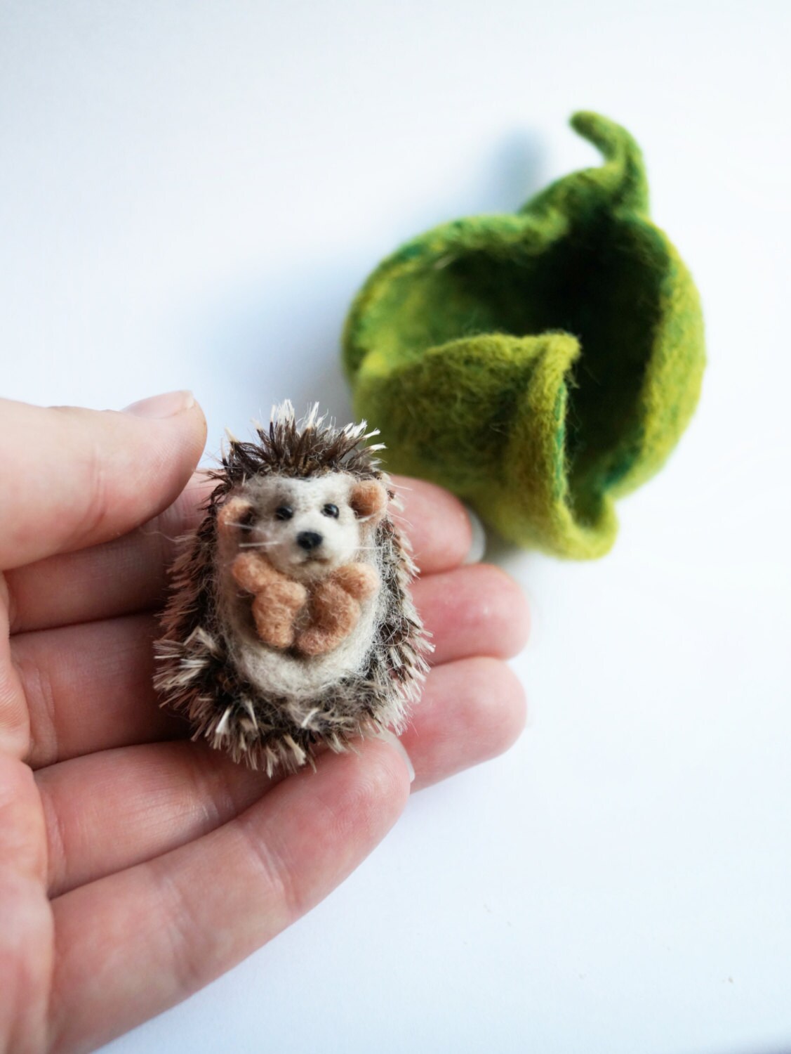 Needle felted hedgehog in a leaf Etsy