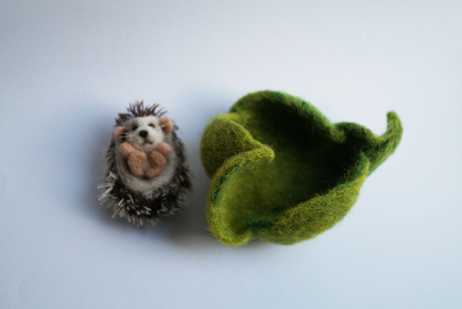 Needle felted hedgehog in a leaf Etsy