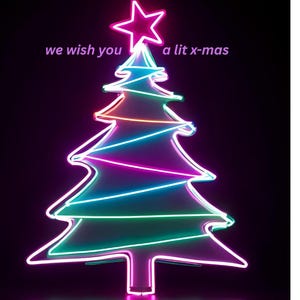 Wij wensen je een VERLICHTE KERSTMIS!! Kerstkaart uniek nieuw ontwerp neonlichtboom