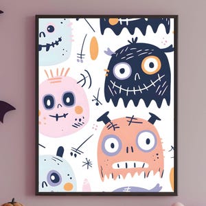 Griezelige kawaii halloween-poster – pastel goth kunst aan de muur – schattige spookachtige print – gotische horror digitale download – pastel horror kamer decor