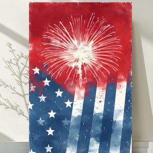 USA Fireworks Poster – Patriotic Wall Art with Stylized American Flag & Fireworks, Digital Download Print, 15 Sizes for 4th of July Decor