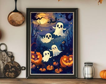 Lámina de fantasma kawaii para Halloween – Decoración espeluznante para la habitación de los niños (Descarga digital)