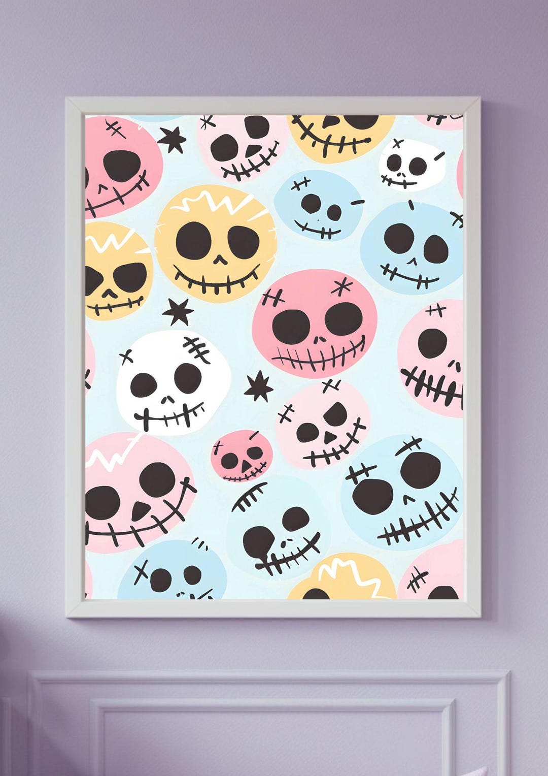 Kawaii Halloween Wall Art – Cute Spooky Creatures Poster – Pastel ...