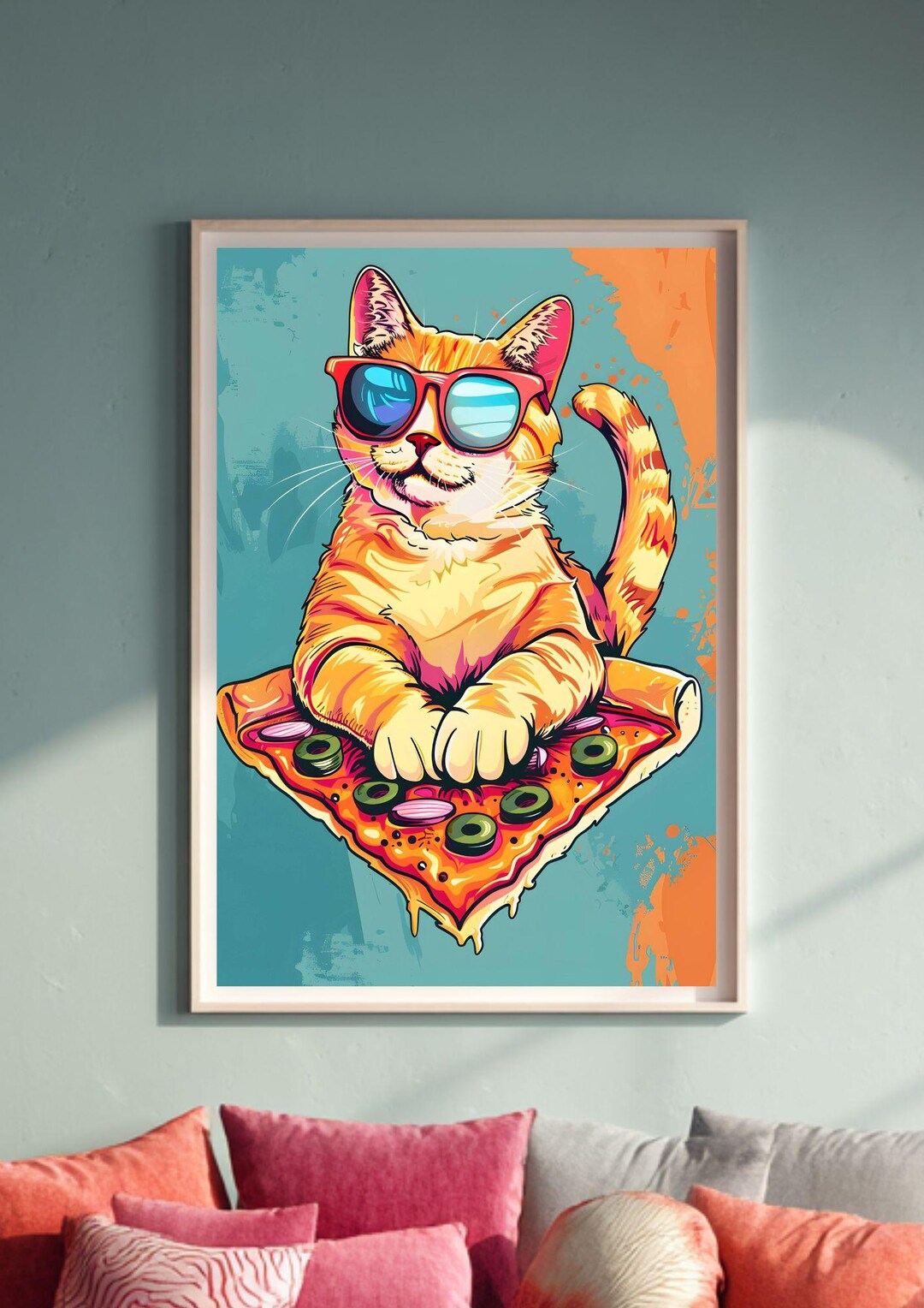 Funny Cat Poster – Vibrant Pop Art Wall Print – Quirky Kitchen Decor ...