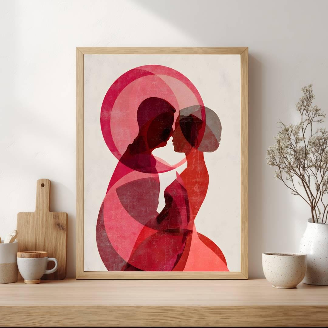 Mid Century Love Poster – Abstract Couple Wall Art – Modern Romantic ...