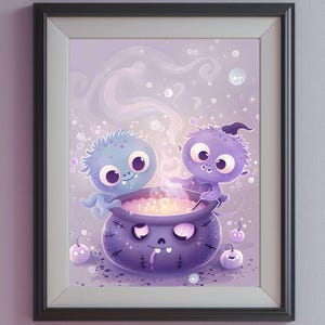 Kawaii Halloween-poster – schattig griezelig monster muurkunst – griezelig schattige ketelprint – pastel horror kamer decor – digitale download