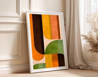 Mid Century Geometric Print – 70s Burnt Orange Olive Green Abstract Poster (Digital Download)