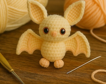 Albino Bat Amigurumi Pattern – Cute Hanging Crochet Bat PDF – Halloween Plush Toy – Beginner-Friendly Digital Pattern