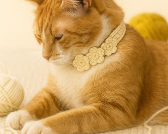 Hidden Pocket Cat Collar Crochet Pattern PDF | Floral Cat Bandana DIY | Instant Download Pet Accessory | Beginner friendly