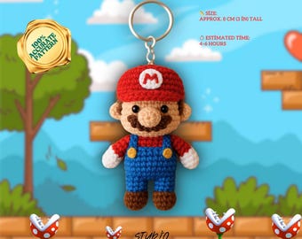 Plumber-Inspired Mini Amigurumi Keychain Crochet Pattern PDF – Cute Gamer Gift DIY Plush Toy