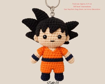 Amigurumi Goku Keychain Pattern – Crochet Anime Doll PDF Tutorial – Dragon Ball Inspired Chibi Toy – Instant Download DIY Gift