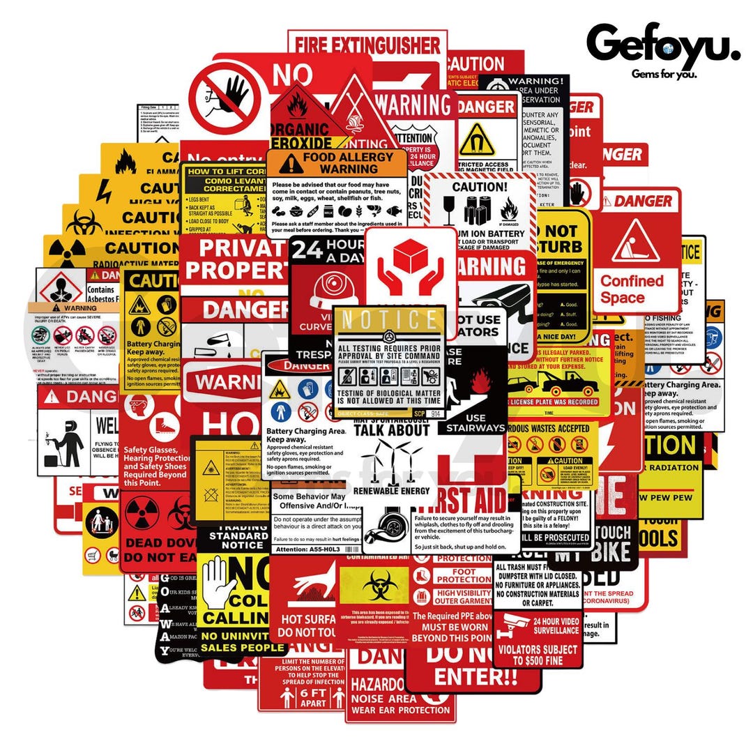 WARNING Sticker Set 50 Pieces – Caution, Danger, Prohibition & Warning ...