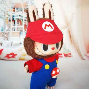 Labubu Doll Clothes: Super Mario Cosplay Outfit (17cm Doll Size)