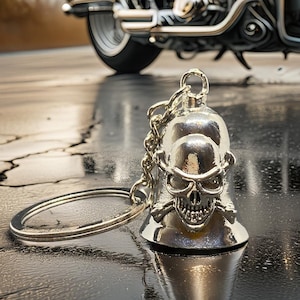 Steel Guardian Bell – Skull Model | Motorcycle Luck Bell, Good Luck Charm, Biker Gift, Protective Keychain