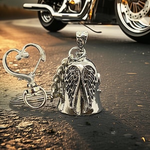 Guardian Bell Angel Wing Motorcycle Charm Biker Gift For Boyfriend Husband Ride Safe image 1
