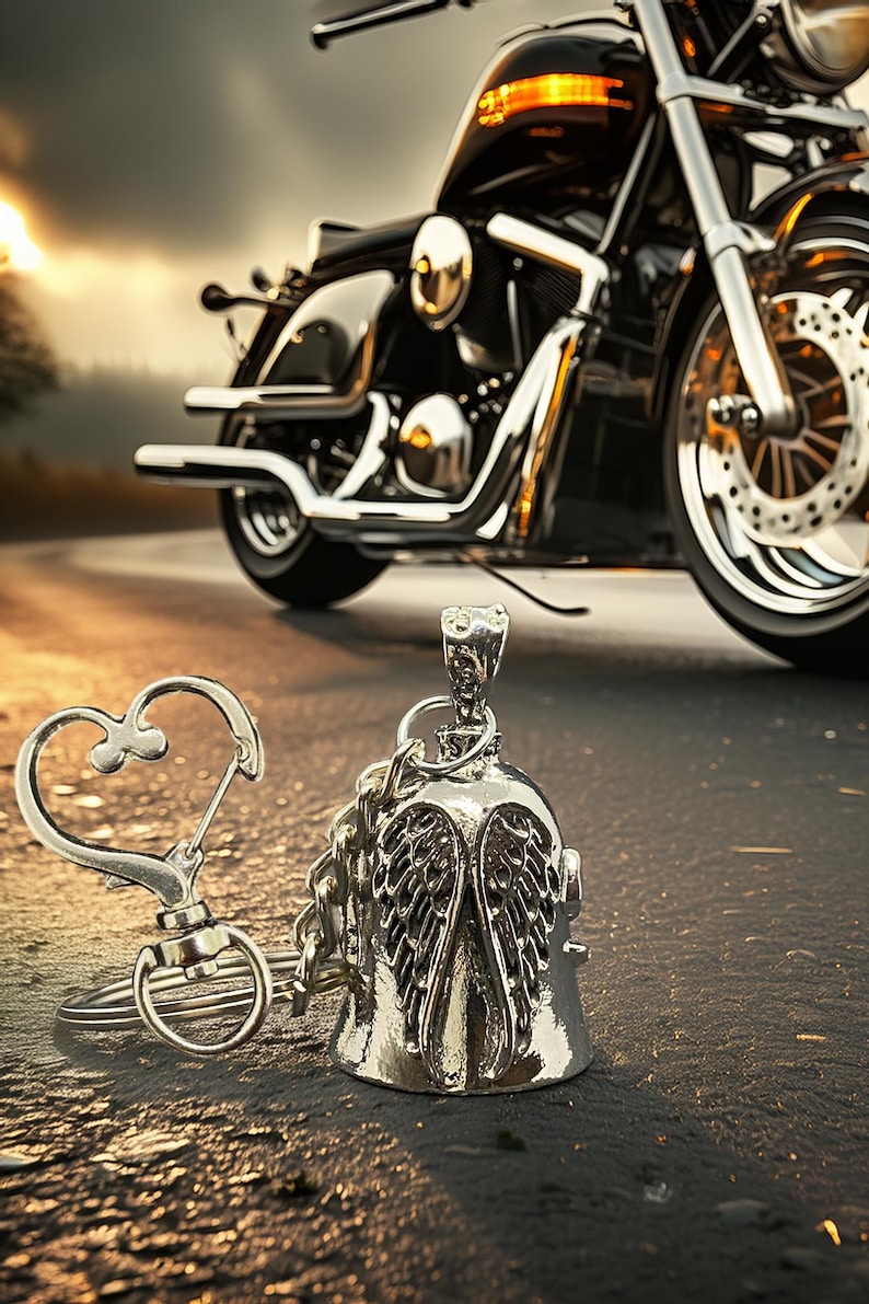Guardian Bell Angel Wing Motorcycle Charm Biker Gift For Boyfriend Husband Ride Safe image 1