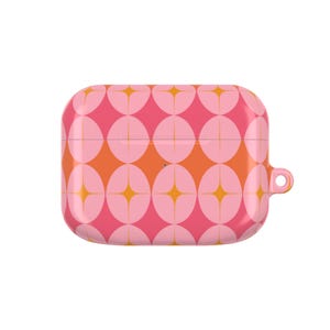 Vibrant Retro AirPod Case, Stylish Earbud Holder, Gift for Music Lovers, Trendy Tech Accessory, Pink and Orange Pattern Gen 1, 2, 3 Pro Gen