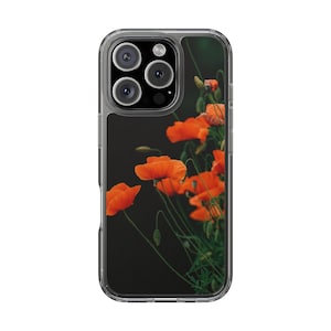 Floral Clear Phone, Case Red Poppy Design, Stylish Phone Accessory, Gift for Her, Nature Lover Summer vibes festival case, iPhone case