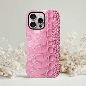 Stylish Pink Crocodile Snap Case - Trendy Phone Protection, Chic Gift, Tech Accessory, Fashion Statement, Perfect for All Occasions