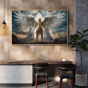 Divine Warrior Angel Digital Wall Art, Epic Celestial Guardian, Wide-Format Printable PDF, Instant Download Spiritual Decor, Heavenly Poster