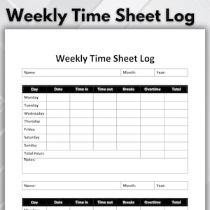 Printable Weekly Employee Time Sheet Log | Time Spent Tracker PDF & WORD Size A4/Letter