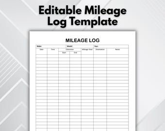 Mileage Tracker Printable | Business Mileage Log Template | Editable Word & PDF | Work Trip Miles Tracker | Monthly Mileage Report Form