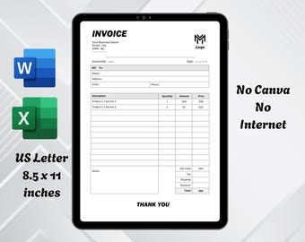 Professional Invoice Template | Editable in Word, Excel, Google Docs | Auto Formula Billing Form | Printable A4 Receipt
