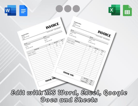 Editable Invoice Template: Word, Excel, Google Docs with Auto Billing (Digital Download)