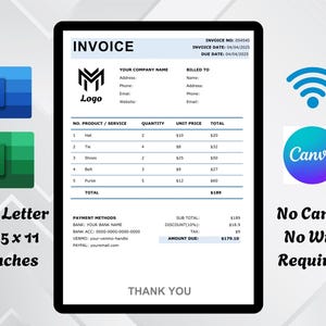 Professional Invoice Template | Editable Word & Excel Format | Small Business Billing Template | Google Docs Invoice |Printable Invoice Form