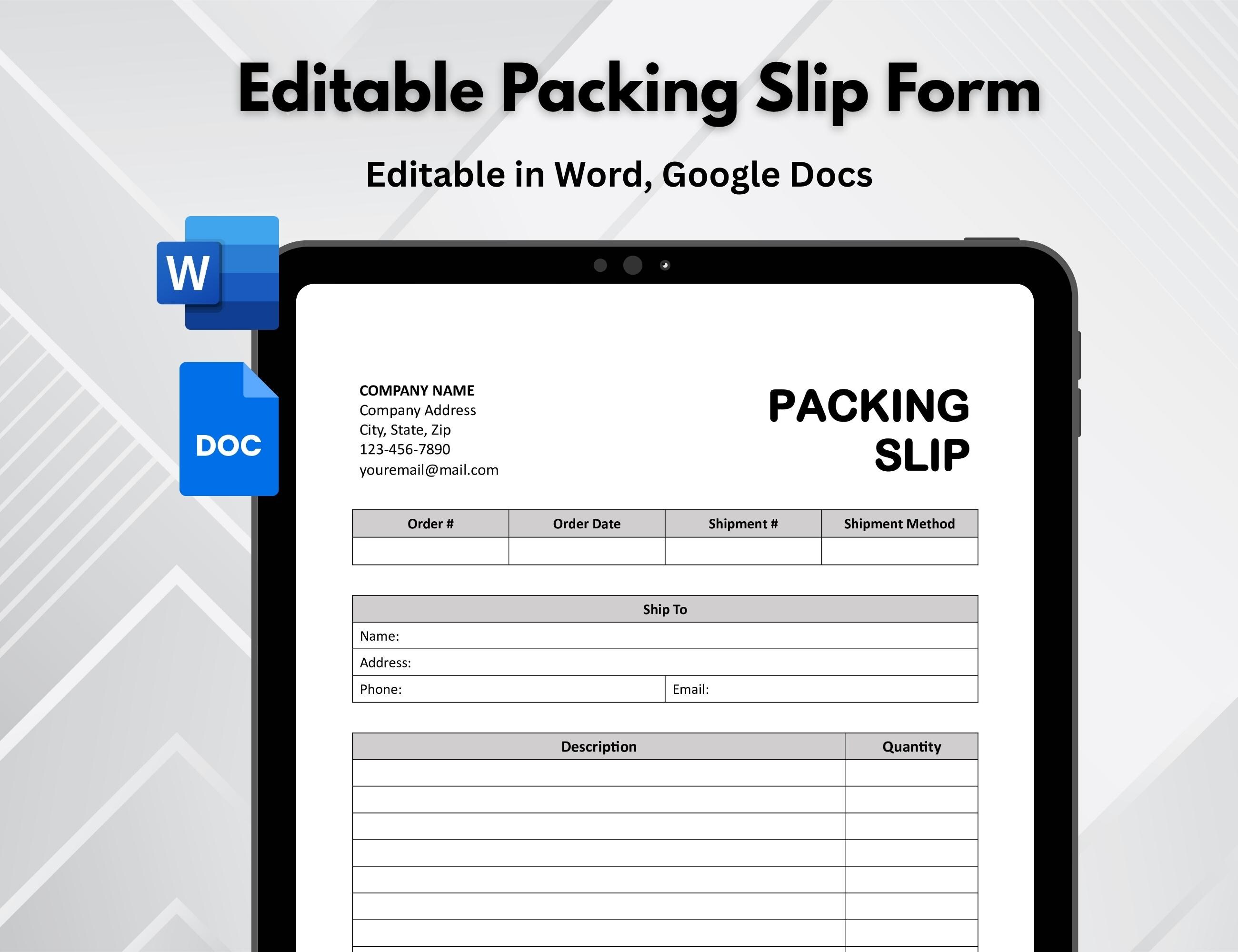 Editable Packing Slip Template. Customer Packing Slip. Printable ...