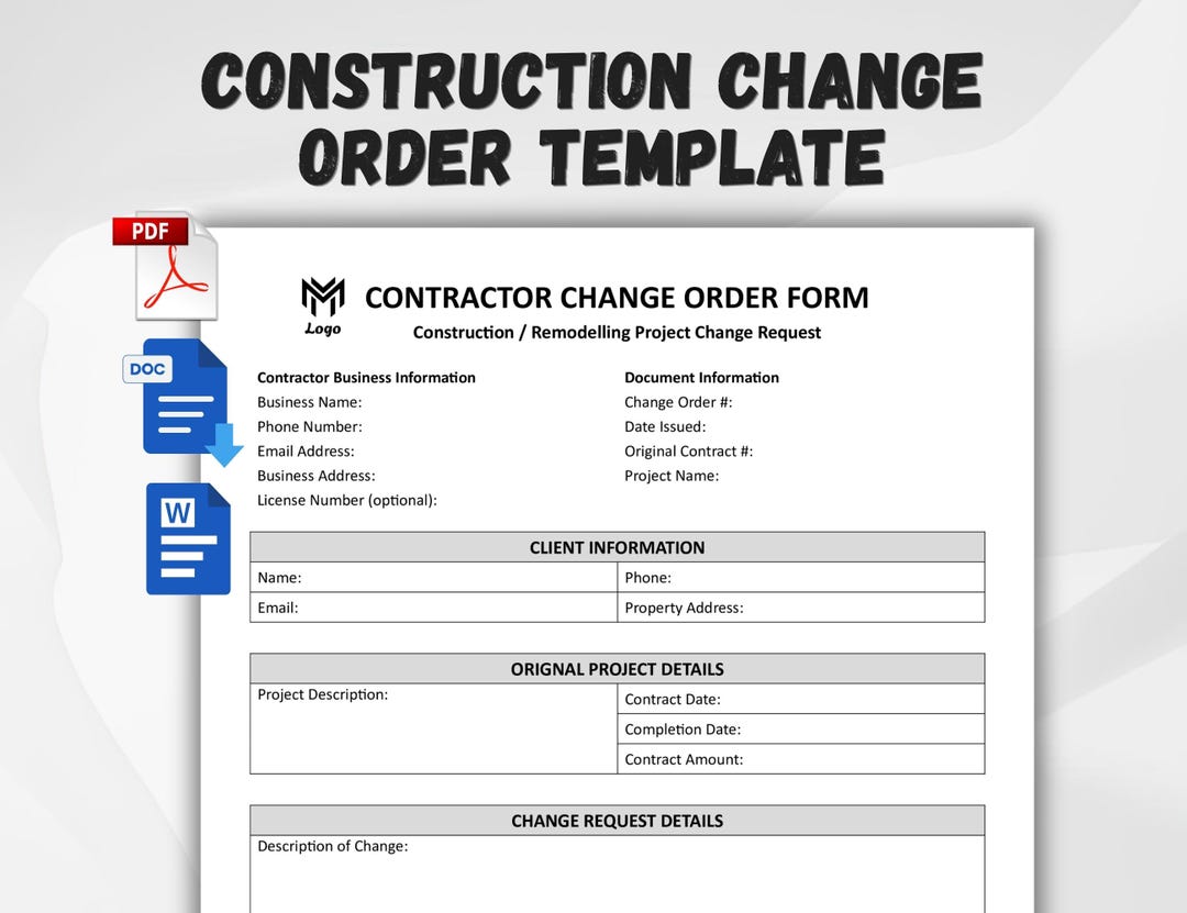 Construction Change Order Template | Remodeling Change Order Form ...