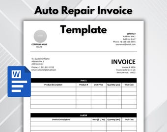 Auto Repair Invoice Template Word, Google Docs | Professional Workshop, Garage & Repair Shop Automotive Invoice